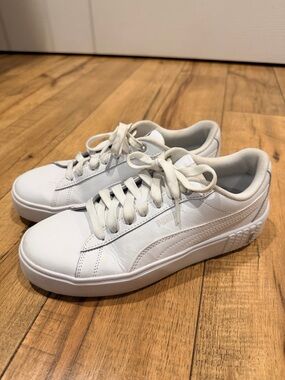 Puma White Low-Top Leather Platform Sneakers